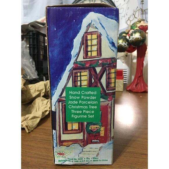 Vintage 3 Piece Jade Porcelain Christmas Tree Set - Picture 11 of 12